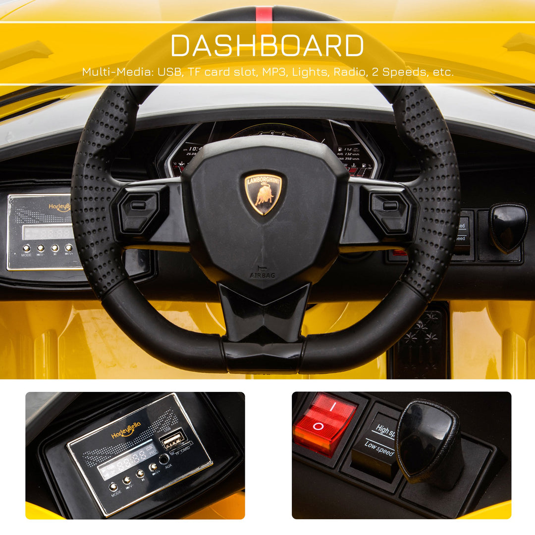 Compatible 12V Battery-powered Kids Electric Ride On Car Lamborghini Aventador Sports Racing Car Toy with Parental Remote Control Lights Yellow