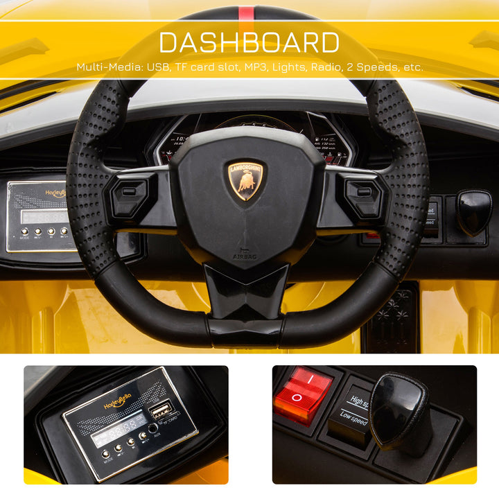 Compatible 12V Battery-powered Kids Electric Ride On Car Lamborghini Aventador Sports Racing Car Toy with Parental Remote Control Lights Yellow