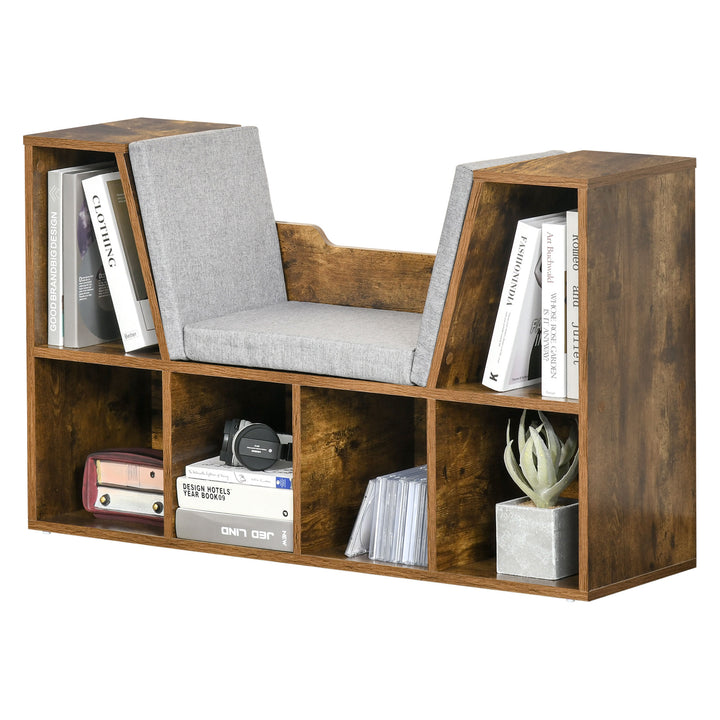Bookcase Shelf Storage Seat with Cushion Sideboard Kids Reading Bedroom Living Room Organizer Rustic Brown
