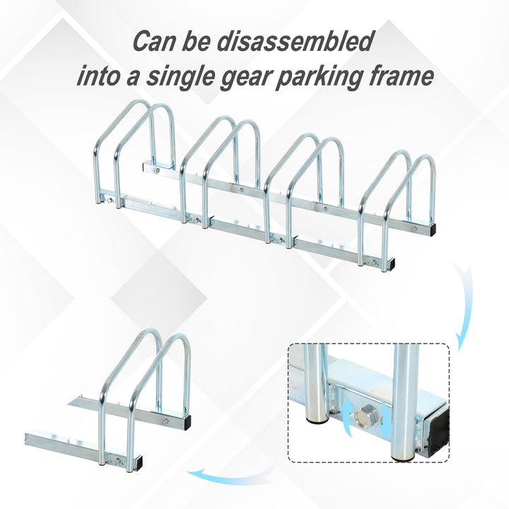 HOMCOM Bike Stand Parking Rack Floor or Wall Mount Bicycle Cycle Storage Locking Stand (4 Racks, Silver)