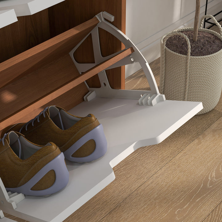 HOMCOM Shoe Storage Cabinet, 4 Flip Drawers, Shoe Organizer for 16 Pairs of Shoes, Natural