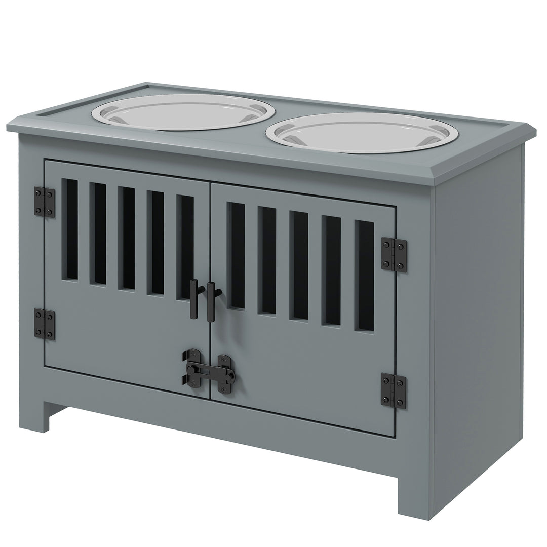 Raised Dog Bowls & Pet Feeding Station, Storage Cabinet-Grey