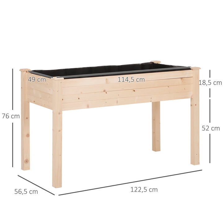 Garden Wooden Planters_ Non-Woven Fabric, Rectangular Raised Bed,Fir Wood_Indoor/Outdoor, 122.5Lx56.5Wx76H cm