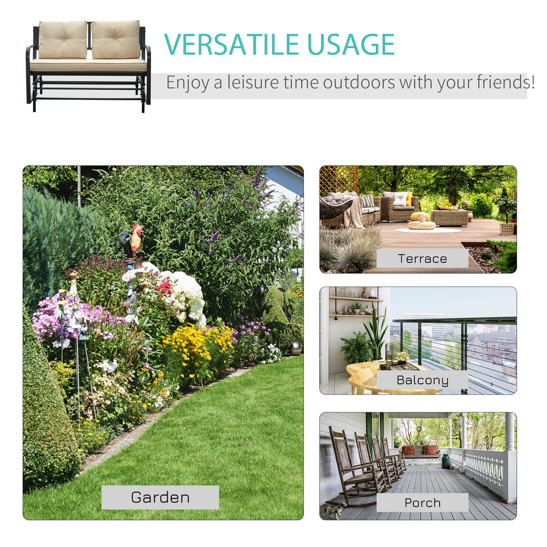 Outdoor Glider Bench Rocking Chair with Armrest and Cushions, Khaki