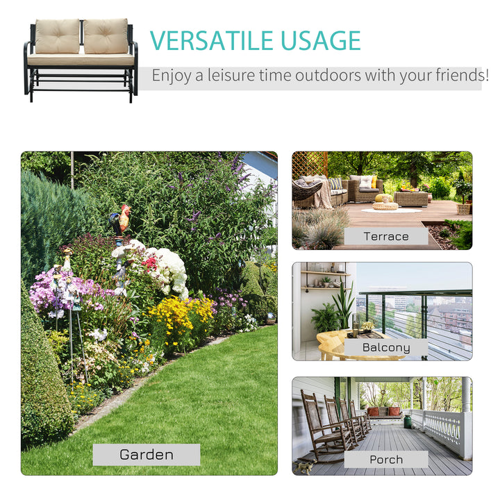 Outdoor Glider Bench Rocking Chair with Armrest and Cushions, Khaki