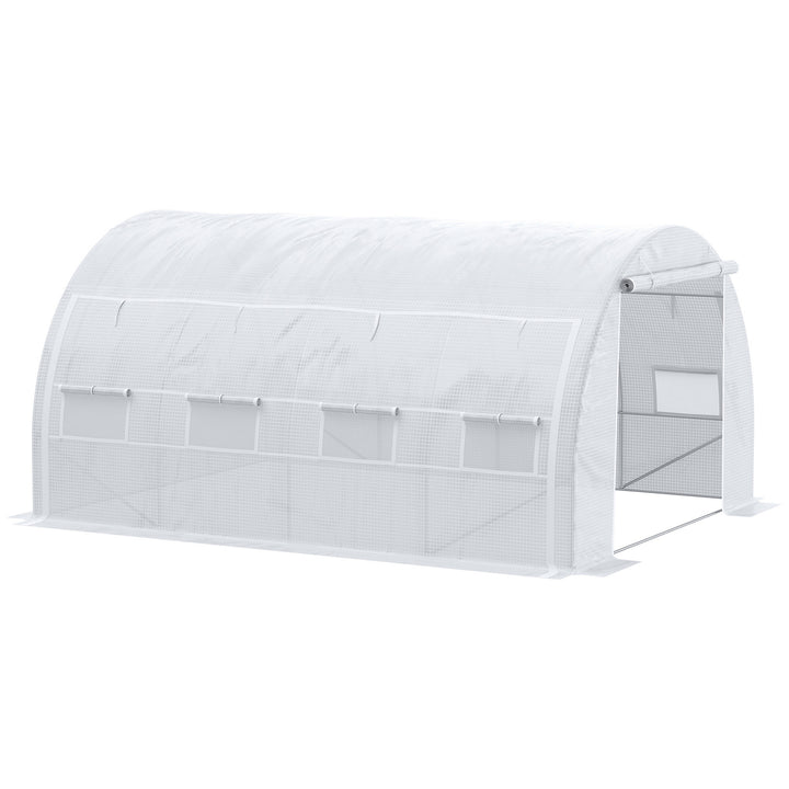 Outsunny 4 x 3 x 2 m Polytunnel Greenhouse with Steel Frame, Reinforced Cover, Zippered Door and 8 Windows for Garden and Backyard, White