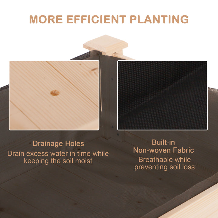 Garden Wooden Planters_ Non-Woven Fabric, Rectangular Raised Bed,Fir Wood_Indoor/Outdoor, 122.5Lx56.5Wx76H cm