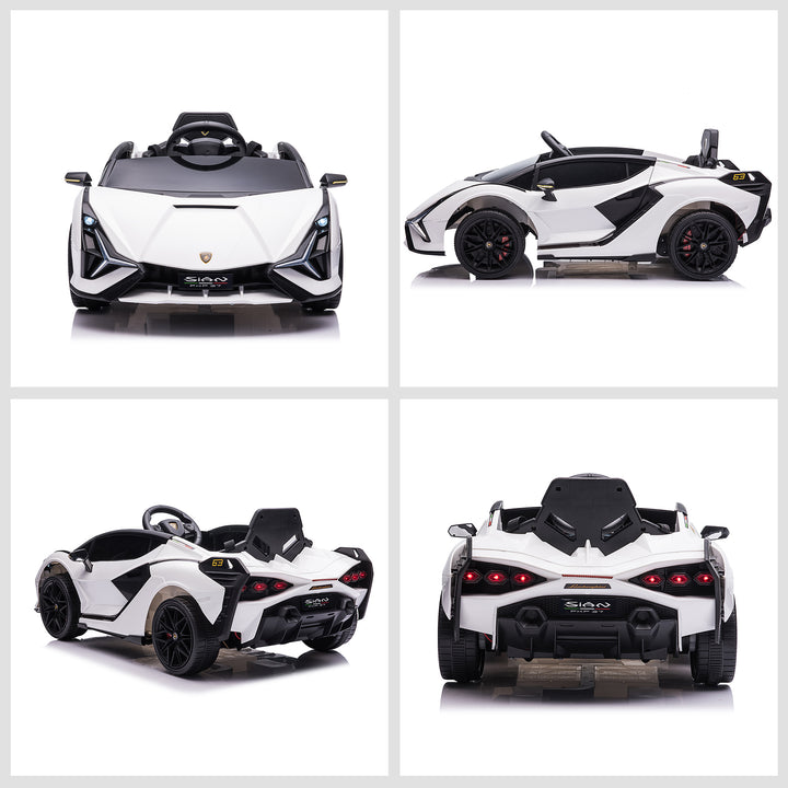 Compatible 12V Battery-powered Kids Electric Ride On Car Lamborghini SIAN Toy with Parental Remote Control Lights MP3 for 3-5 Years Old White