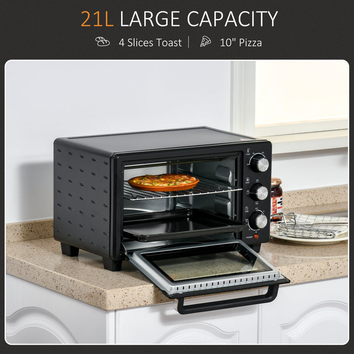 Mini Oven, 21L Countertop Electric Grill, Toaster Oven with Adjustable Temperature, Timer, Baking Tray and Wire Rack, 1400W