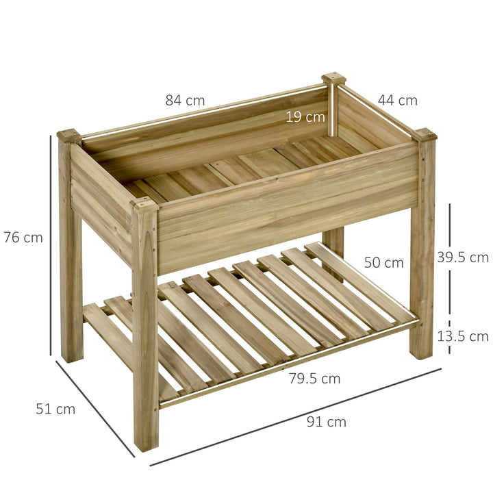 Outsunny Garden Wooden Planters, Raised Garden Bed with Legs and Storage Shelf, Gardening Standing Growing Bed Flower Boxes for Backyard, Balcony