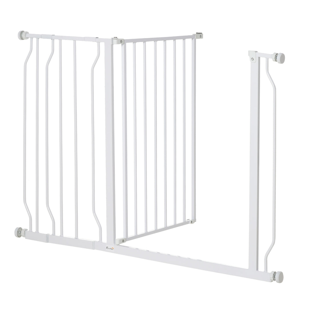 Wide Dog Safety Gate, with Door Pressure, for Doorways, Hallways, Staircases - White