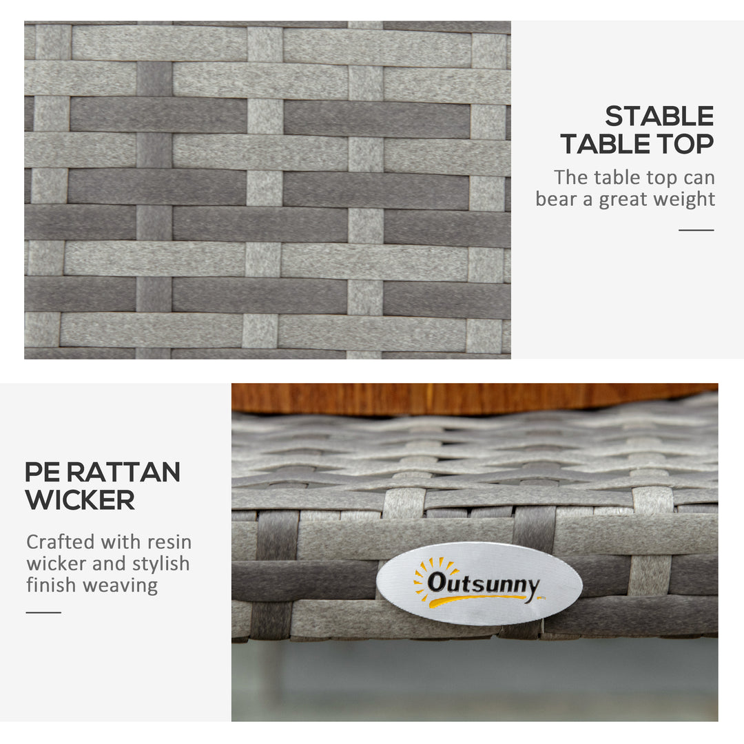 Rattan Coffee Table Garden Furniture Wicker Side Table with All-Weather Material for Outdoor, Balcony, Backyard, Grey