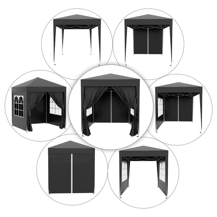 2x2m Garden Pop Up Gazebo Shelter Canopy w/ Removable Walls and Carrying Bag for Party and Camping, Black