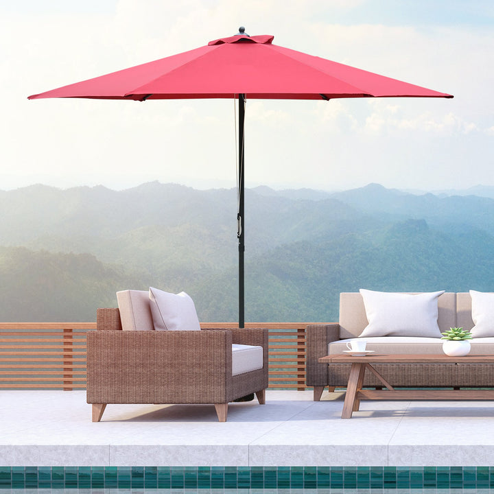 2.8m Patio Parasols Umbrellas Outdoor 6 Ribs Sunshade Canopy Manual Push Garden Backyard Furniture, Wine Red
