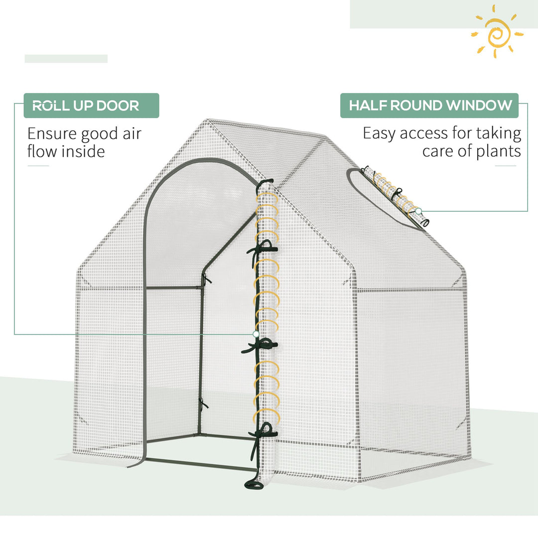 Outsunny Walk-In Greenhouse Vegetable Plant herb Garden Grow House w/ Window Roll-Up Door Steel Frame All-Year Portable, 180 x 100 x 168cm, White