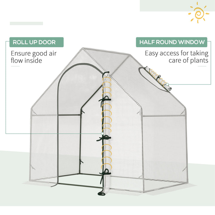 Outsunny Walk-In Greenhouse Vegetable Plant herb Garden Grow House w/ Window Roll-Up Door Steel Frame All-Year Portable, 180 x 100 x 168cm, White