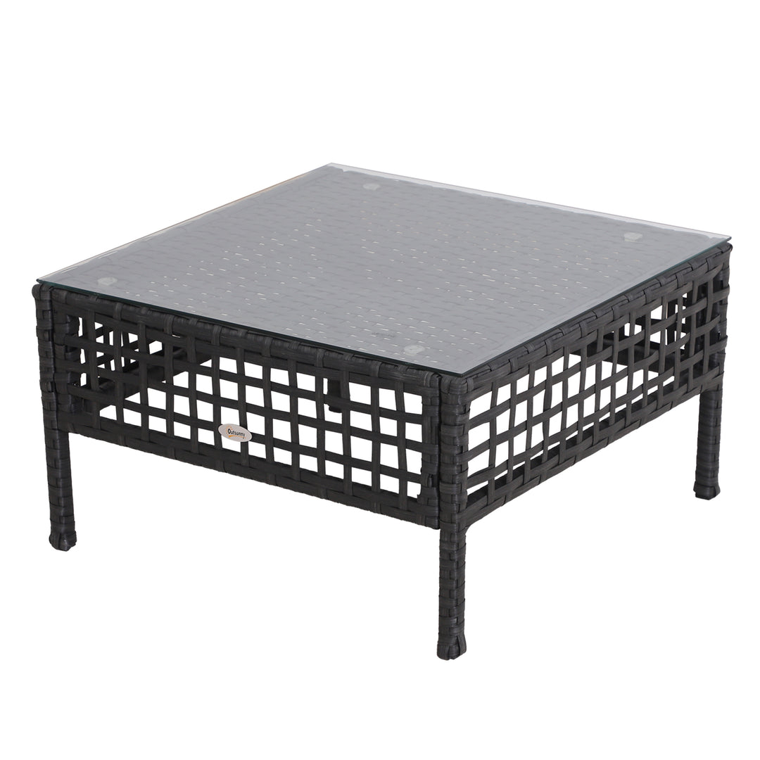 Rattan Coffee End Table W/ Glass 60Lx60Wx33H cm-Black