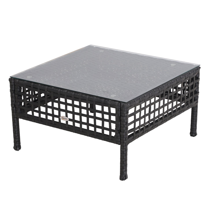 Rattan Coffee End Table W/ Glass 60Lx60Wx33H cm-Black