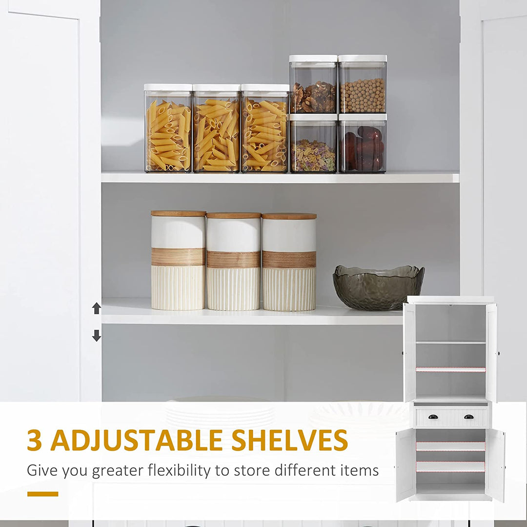 Traditional Kitchen Cupboard  Freestanding Storage Cabinet with Drawer, Doors and Adjustable Shelves, White