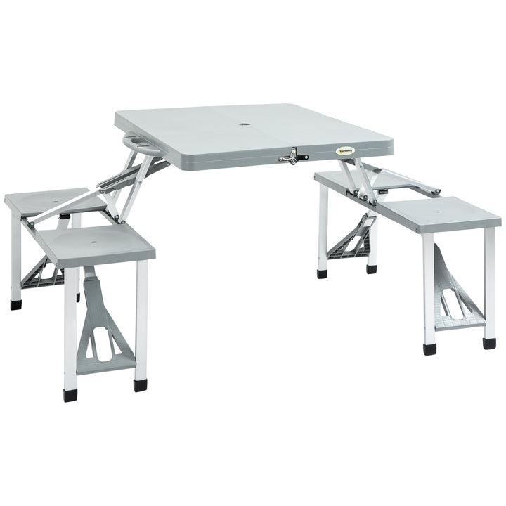 Portable Foldable Camping Picnic Table with Seats Chairs and Umbrella Hole, 4-Kids Fold Up Travel Picnic Table, Grey