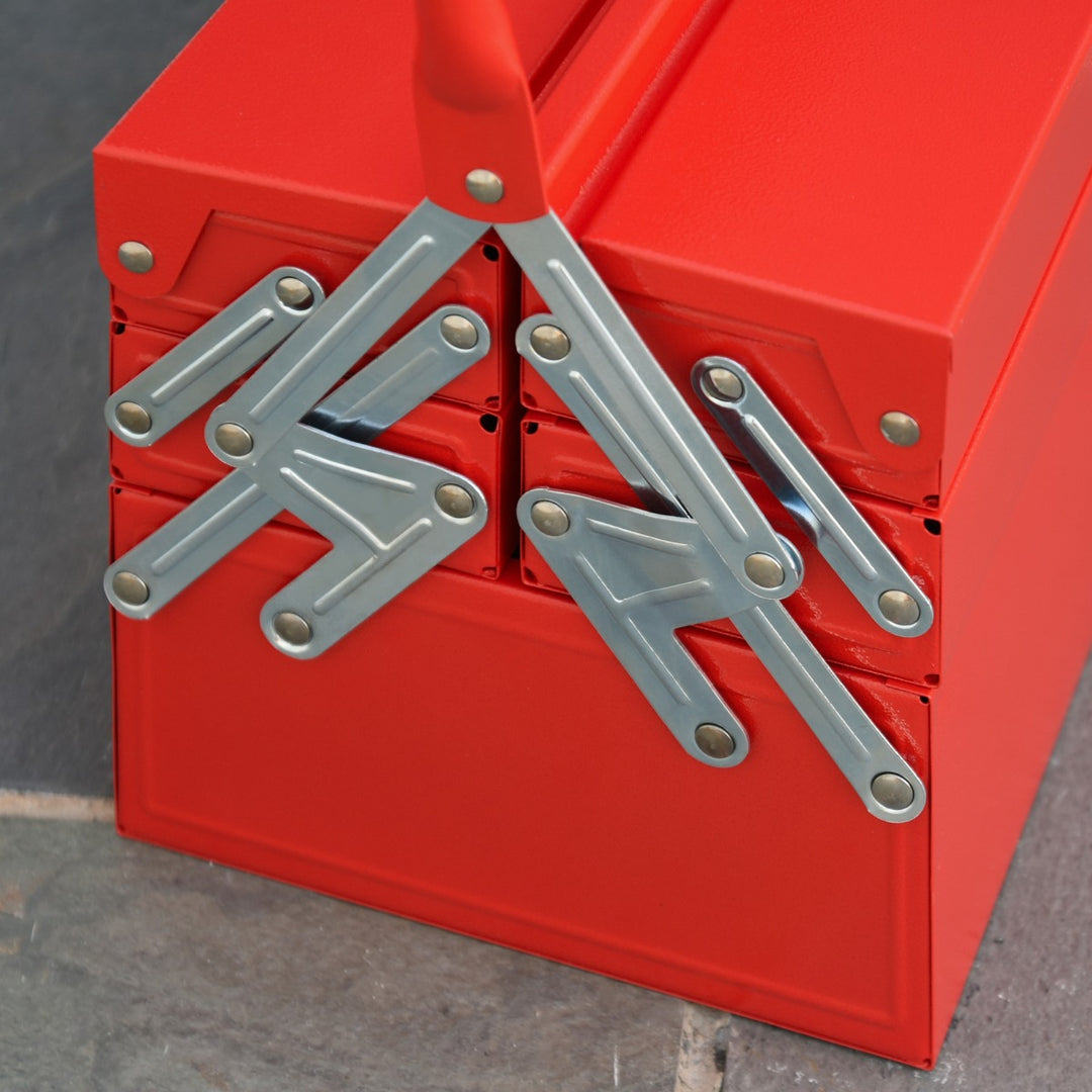 DURHAND Metal Tool Box 3 Tier 5 Tray Professional Portable Storage Cabinet Workshop Cantilever Toolbox with Carry Handle, 45cmx22.5cmx34.5cm, Red