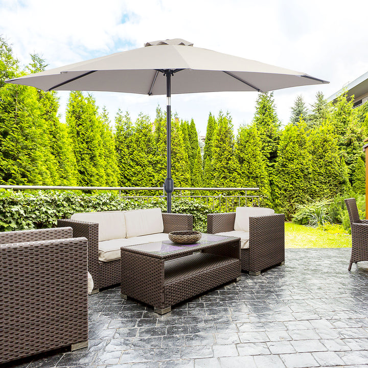 3(m) Tilting Parasol Garden Umbrellas, Outdoor Sun Shade with 8 Ribs, Tilt and Crank Handle for Balcony, Bench, Garden, Light Grey