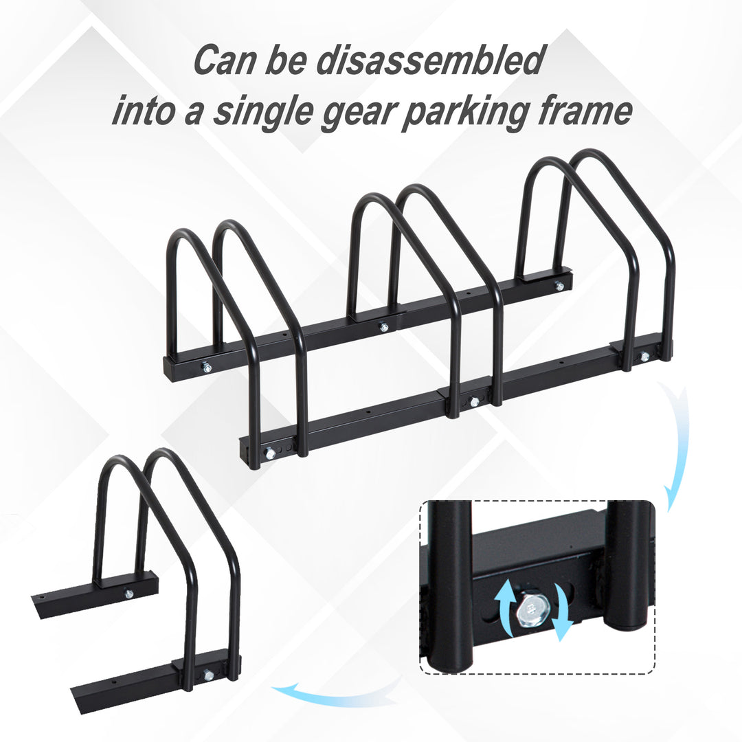 HOMCOM Bike Stand Parking Rack Floor or Wall Mount Bicycle Cycle Storage Locking Stand 76L x 33W x 27H (3 Racks, Black)
