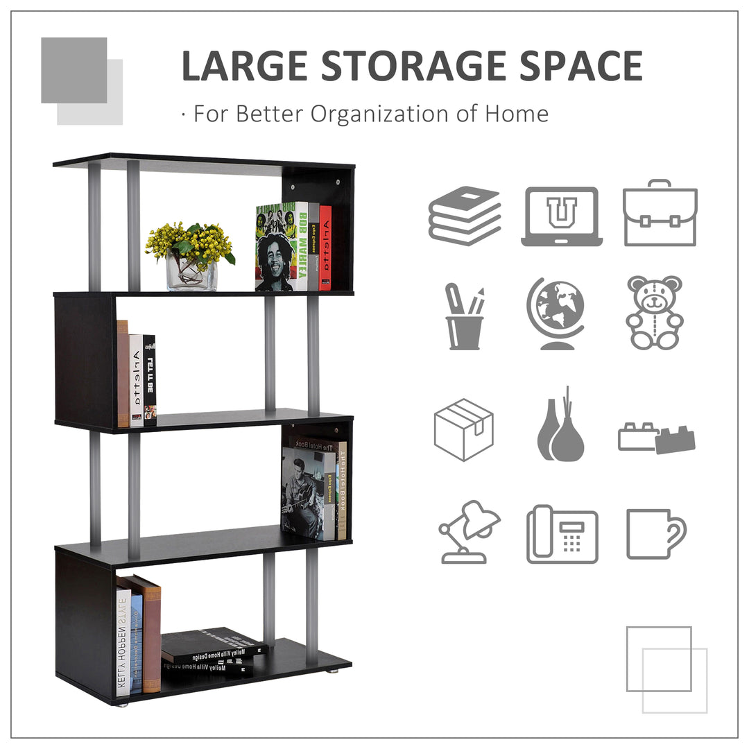 HOMCOM Wooden S Shape Bookcase Bookshelf Dividers Storage Display Unit Black