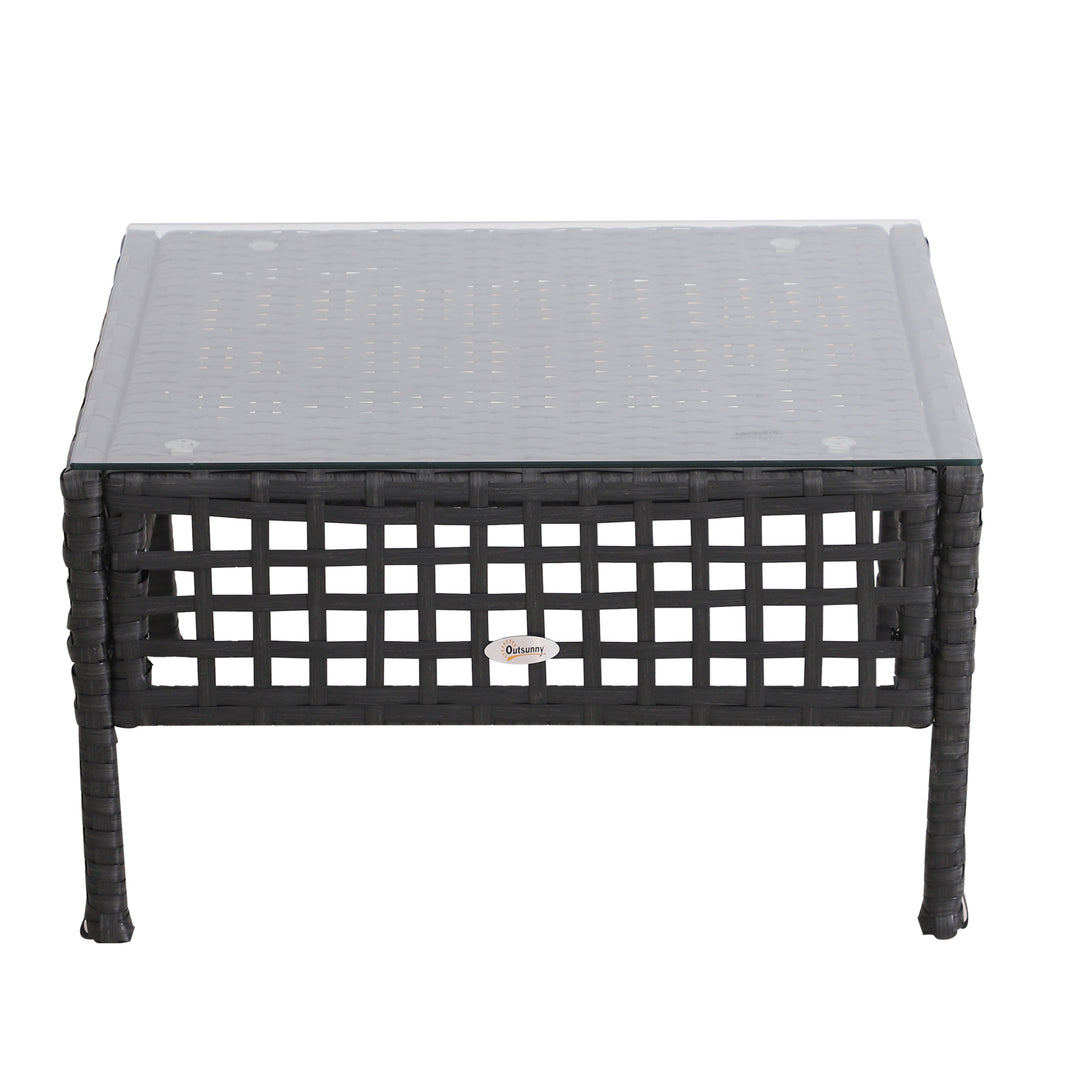 Rattan Coffee End Table W/ Glass 60Lx60Wx33H cm-Black