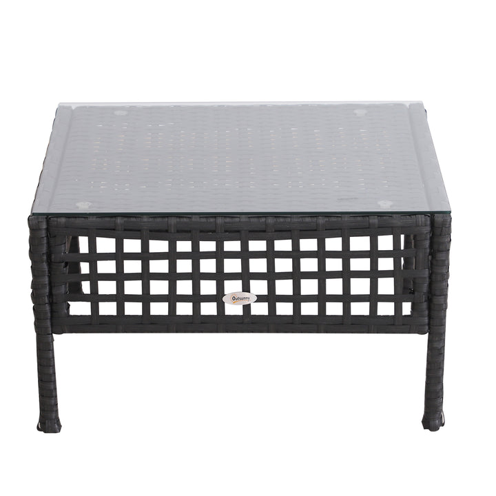 Rattan Coffee End Table W/ Glass 60Lx60Wx33H cm-Black