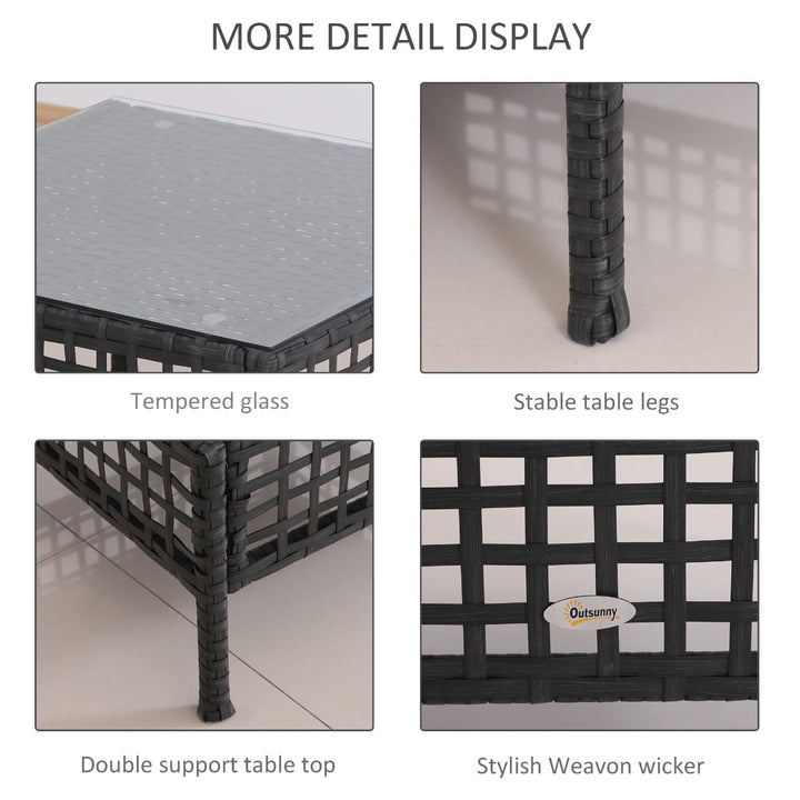 Rattan Coffee End Table W/ Glass 60Lx60Wx33H cm-Black