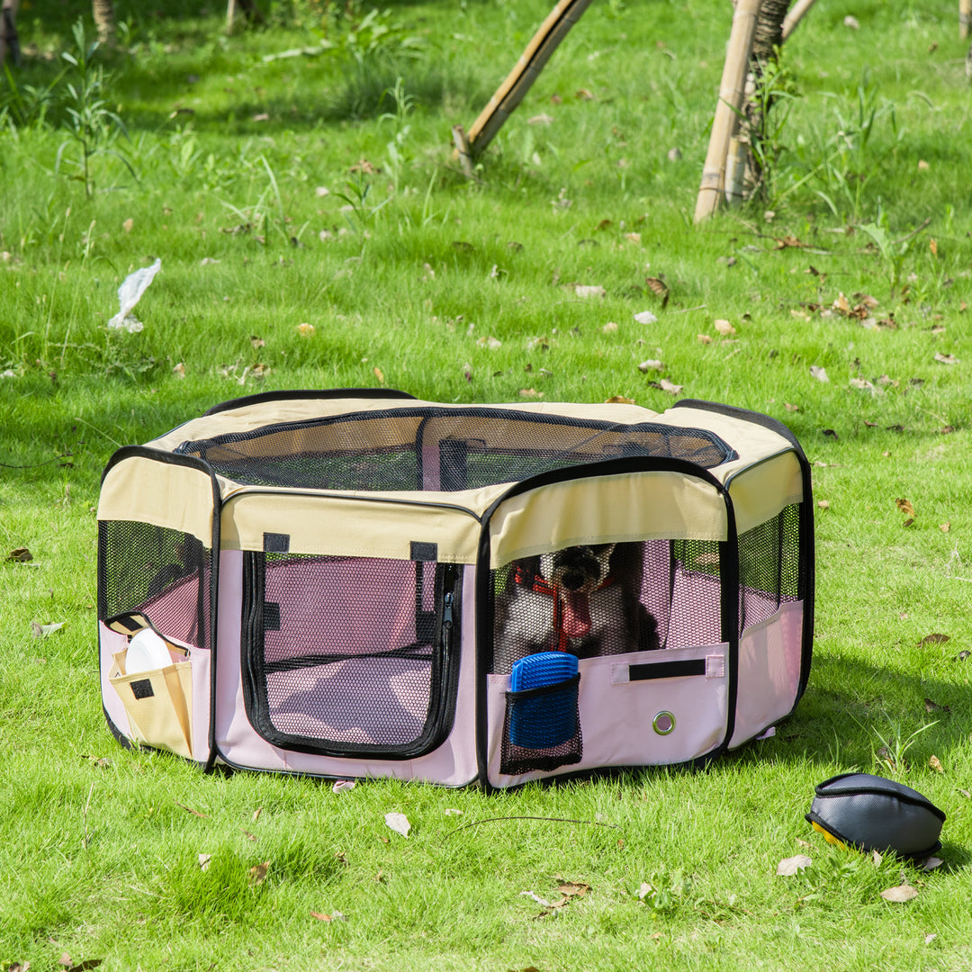 PawHut Fabric Pet Dog Cat Puppy Playpen Rabbit Guinea Pig in Pink Small L37 x H37cm x D90cm