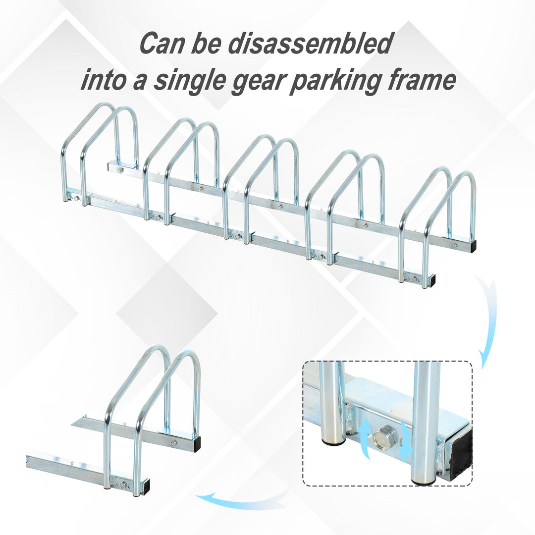 HOMCOM Bike Stand Parking Rack Floor or Wall Mount Bicycle Cycle Storage Locking Stand (5 Racks, Silver)