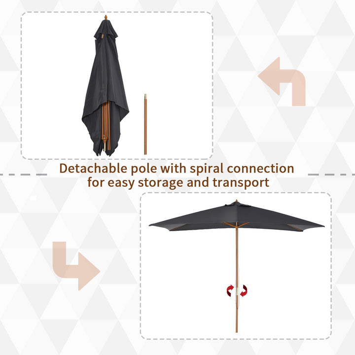 Outsunny Wooden Garden Parasol Umbrella Outdoor Sun Shade Canopy, Dark Grey,2 x 3m