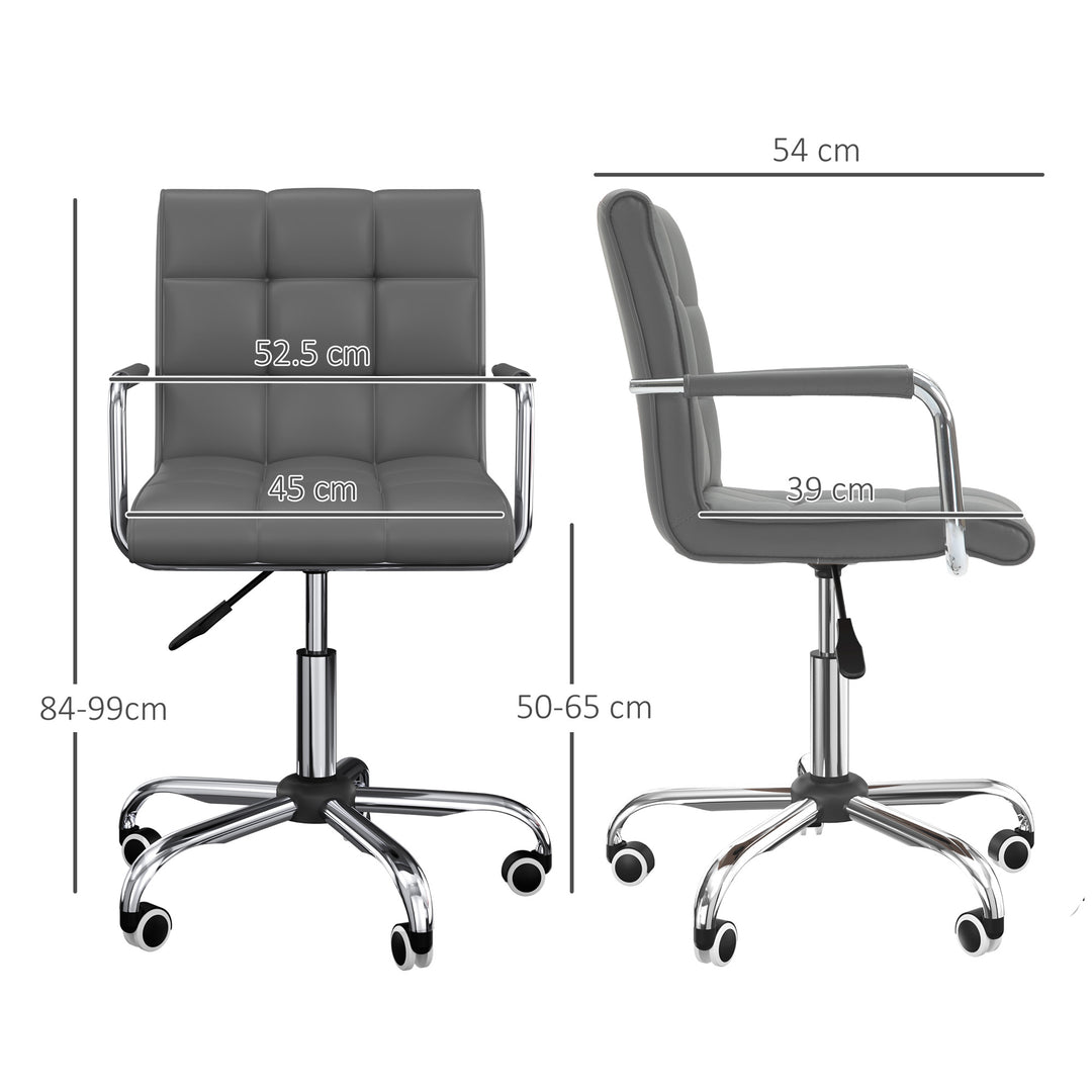 Vinsetto Mid Back PU Leather Home Office Desk Chair Swivel Computer Chair with Arm, Wheels, Adjustable Height, Grey