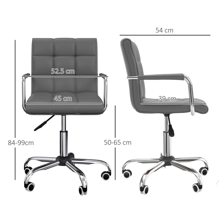 Vinsetto Mid Back PU Leather Home Office Desk Chair Swivel Computer Chair with Arm, Wheels, Adjustable Height, Grey