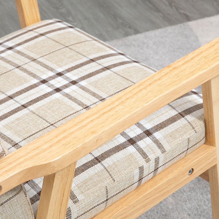 Modern Accent Chairs with Cushioned Seat, Upholstered Linen-Feel Armchair for Bedroom, Living Room Chair with Arms and Wood Legs, Beige