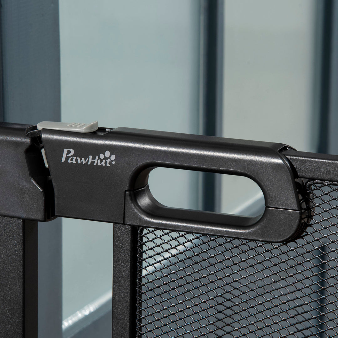 PawHut Pressure Fit Safety Gate for Doors and Stairs, Dog Gate with Auto Close, Pet Barrier for Hallways, with Double Locking Openings 75-82 cm Black