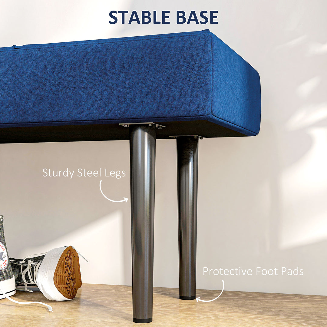 End of Bed Bench with X-Shape Design and Steel Legs, Upholstered Hallway Bench for Bedroom, Blue