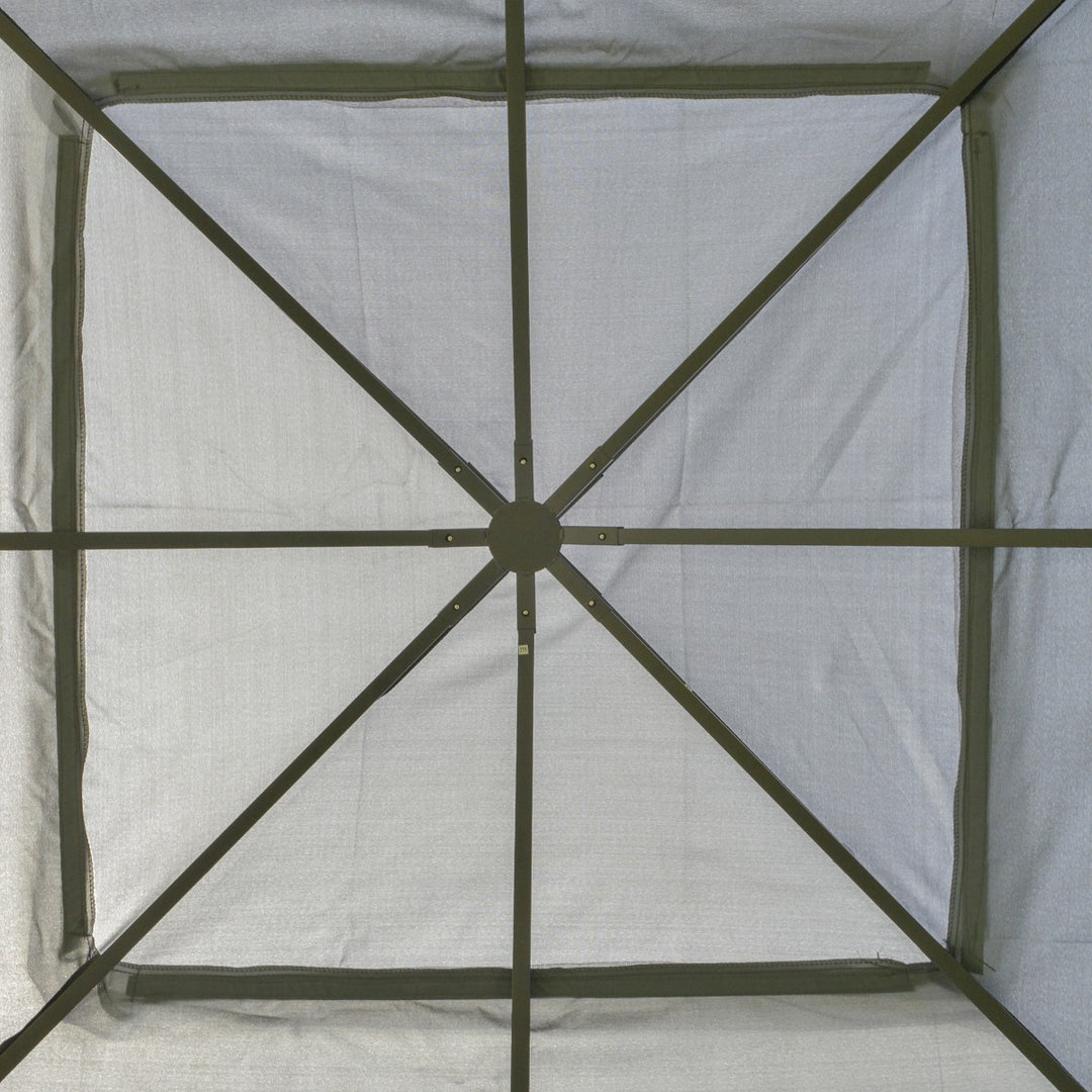 Outsunny 3(M)x3(M) Garden Gazebo Double Top Outdoor Canopy Patio Event Party Wedding Tent Backyard Sun Shade with Mesh Curtain - Grey