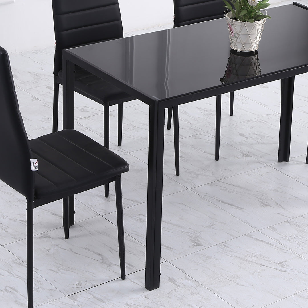 Modern Rectangular Dining Table for 4 People with Tempered Glass Top & Metal Legs - Black (Chairs Not Included)