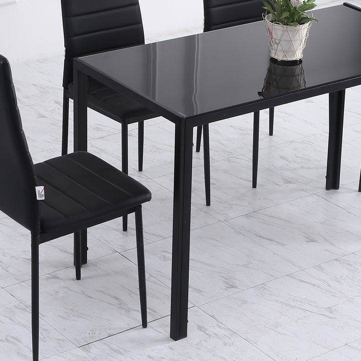 Modern Rectangular Dining Table for 4 People with Tempered Glass Top & Metal Legs - Black (Chairs Not Included)