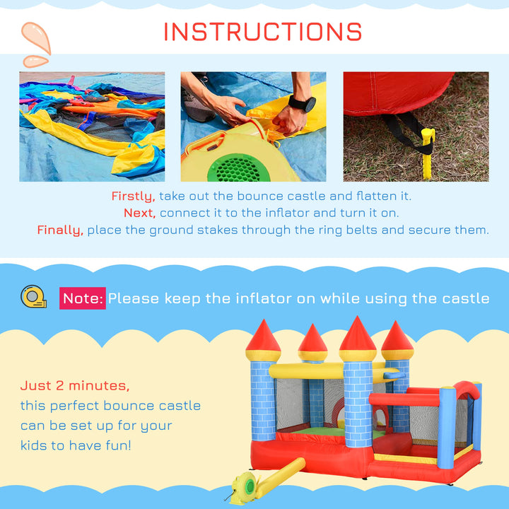 Outsunny Kids Bounce Castle House Inflatable Trampoline Slide Water Pool Basket 4 in 1 with Inflator for Kids Age 3-10 Castle Design 3 x 2.75 x 2.1m