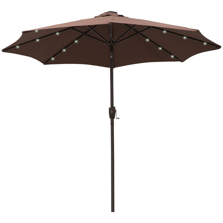 Outsunny Umbrella Parasol 24 Solar LED-Brown/Coffee