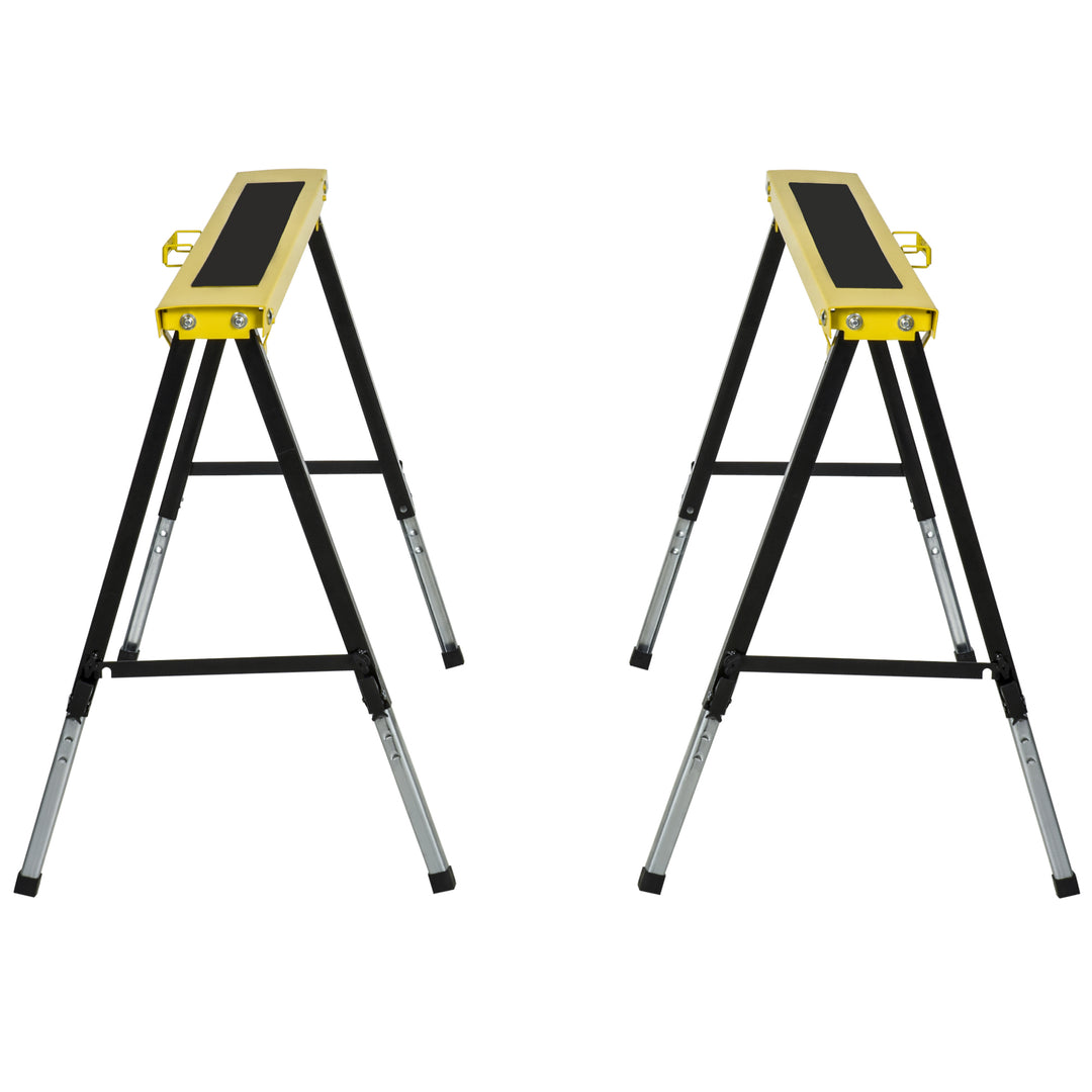 DURHAND 2PCS Saw Horse Twin Pack Folding Workbench Adjustable Metal Trestle Stands with Non-slip EVA Surface for Sawing Work Max Load 100kg