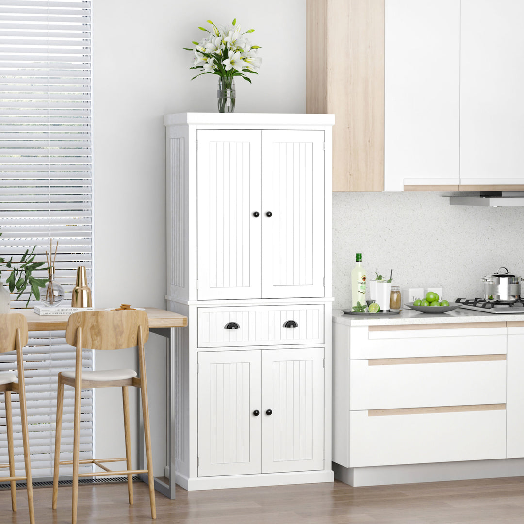 Traditional Kitchen Cupboard  Freestanding Storage Cabinet with Drawer, Doors and Adjustable Shelves, White
