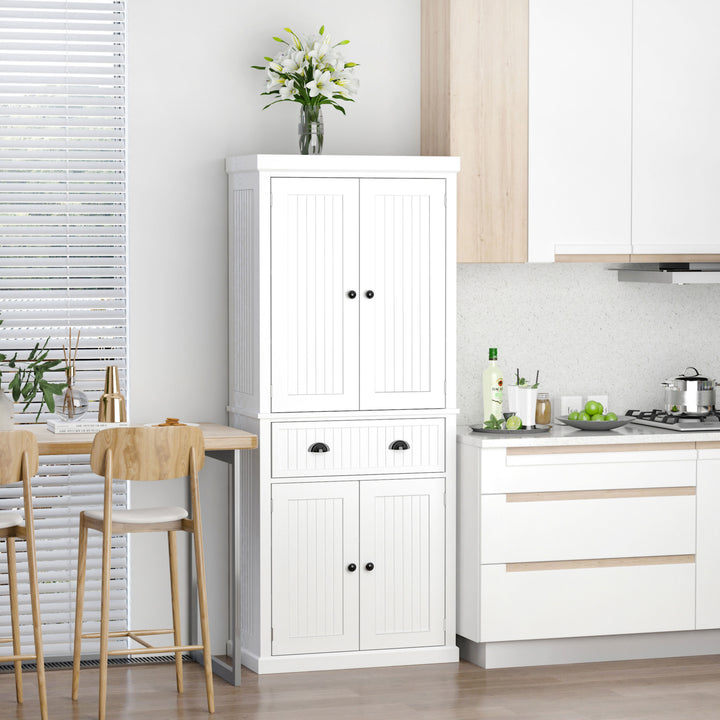 Traditional Kitchen Cupboard  Freestanding Storage Cabinet with Drawer, Doors and Adjustable Shelves, White