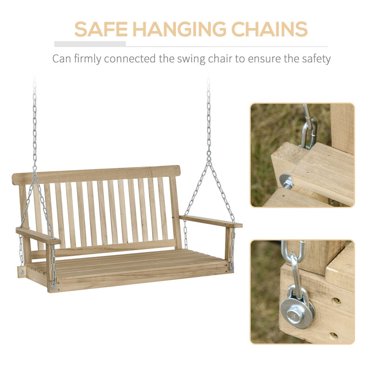 Outsunny Outdoor Outdoor Wooden 2-Seater Poch Swing Chair Hanging Hammock Garden Furniture,Natural Porch Bench Chains