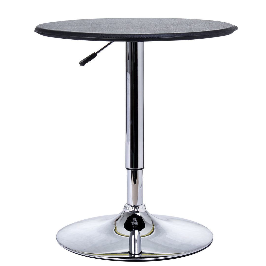 Adjustable Round Bistro Bar Table with PVC Leather Top Steel Base Home Kitchen Dining Desk  Black