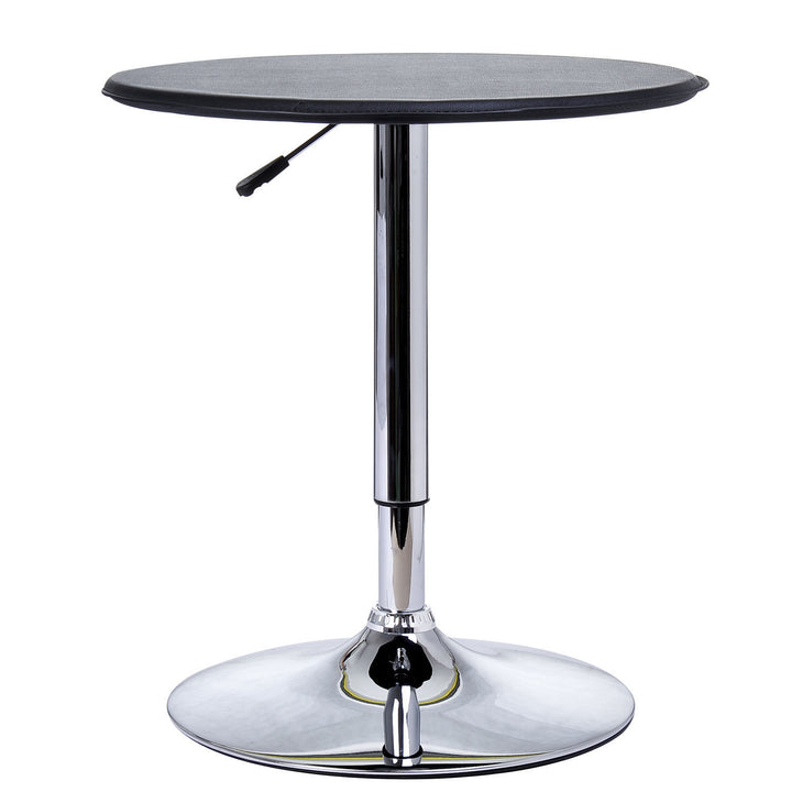 Adjustable Round Bistro Bar Table with PVC Leather Top Steel Base Home Kitchen Dining Desk  Black